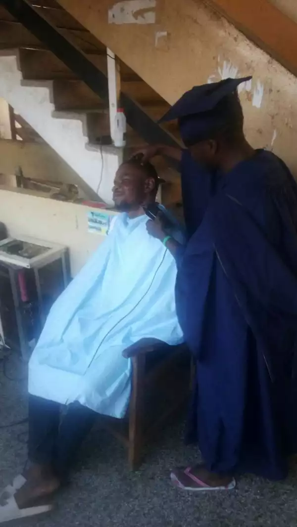 The Most Popular Barber In OAU Barbs In His Convocation Gown (pics)
